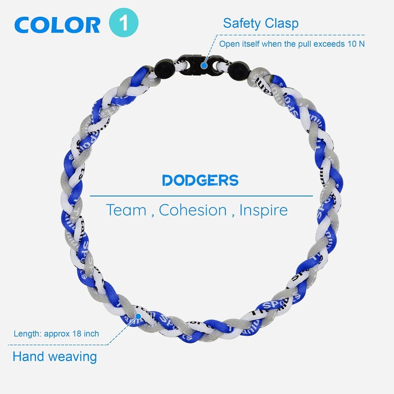SUPBOMM 3 pcs Baseball Rope Necklaces, League Team Colors Braided Necklace, Baseball Team Gifts - Image 2